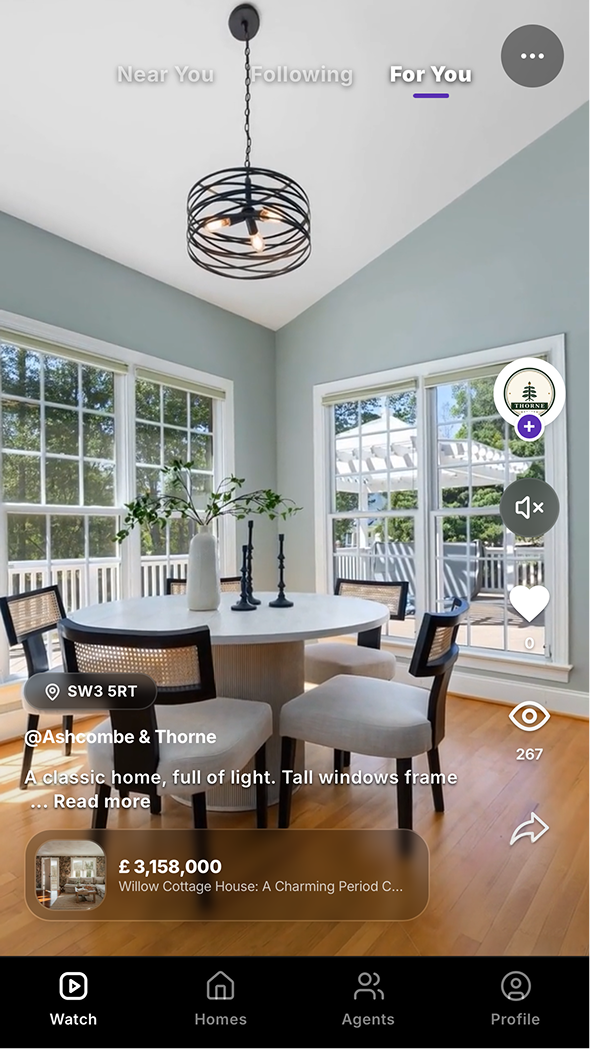 Homvo app screen showing a property walkthrough video